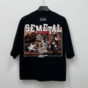 Camiseta de Diseño Personalizada de Alta Calidad en Algodón, Estilo Urbano, Negra, de Gran Gramaje, Fabricante de Camisetas con Serigrafía, Camiseta Oversize - Product Image 4