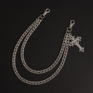 Pendentif croix pentagramme sombre, double chaîne, chaîne de pantalon en métal, style gothique rétro, hip-hop, punk, tendance, usage quotidien, argent tibétain - Product Image 3
