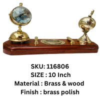 Horloge de bureau nautique en laiton, porte-stylo, décoration de table ronde, accessoire de bureau ou scolaire en laiton poli