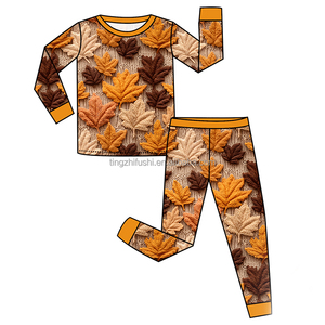 Хит продаж, 4 вида стилей Осенняя бамбуковая Пижама на молнии для новорожденных, 2 шт., пижама для сна, коротышки, комбинезон на молнии, комплект одежды - Product Image 3