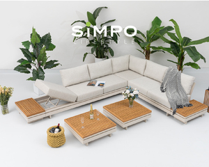 SIMPOLIFESTYLE Mobilier d'extérieur haut de gamme ELEMENT Chaise longue Jardin Terrasse Hôtel Resort Aluminium Teck Tissu Ensemble de canapé d'angle - Product Image 1