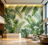 Murale végétale personnalisée, papier peint réaliste avec des feuilles de bananier et de monstera vertes, décoration murale amovible pour la maison, les restaurants et les espaces commerciaux