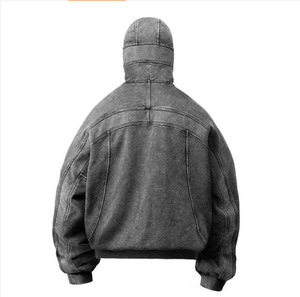 Moletom Masculino Personalizado com Capuz Ninja em French Terry, Zíper Preto, Balaclava com Capuz Duplo, Estilo Vintage, Moletom Acid Wash - Product Image 2