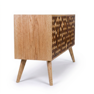Buffet en bois de style mid-century moderne avec incrustations géométriques, fait main pour le mobilier de salon - Product Image 1