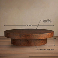 Majestätischer Runder Mappa Burl Couchtisch, Exotischer Holz-Säulentisch, Luxuriöser Organischer Moderner Minimalistischer Lounge-Tisch