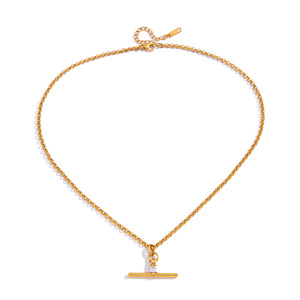 T Shape Zircon <b>Titanium</b> Steel Necklace Geometric Design Clavicle <b>Chain</b> For Women Everyday Wear - Product Image 5