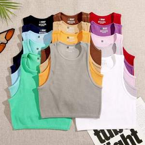 2026 Venta al por mayor de camisetas sin mangas cortas usadas, de moda, lisas, sin costuras, estilo urbano, elásticas, de punto acanalado, informales, China - Product Image 5