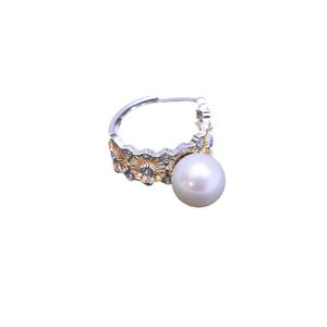 Zhuji Danshui 10-11mm Round White <b>Pearl</b> <b>Ring</b> Handmade S925 Silver Strong Light and Fine Flaws Fashionable Live Wholesale - Product Image 5