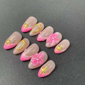 Ongles courts en forme d'amande faits à la main de haute qualité dentelle sculptée français réutilisable sur les ongles vente en gros - Product Image 3