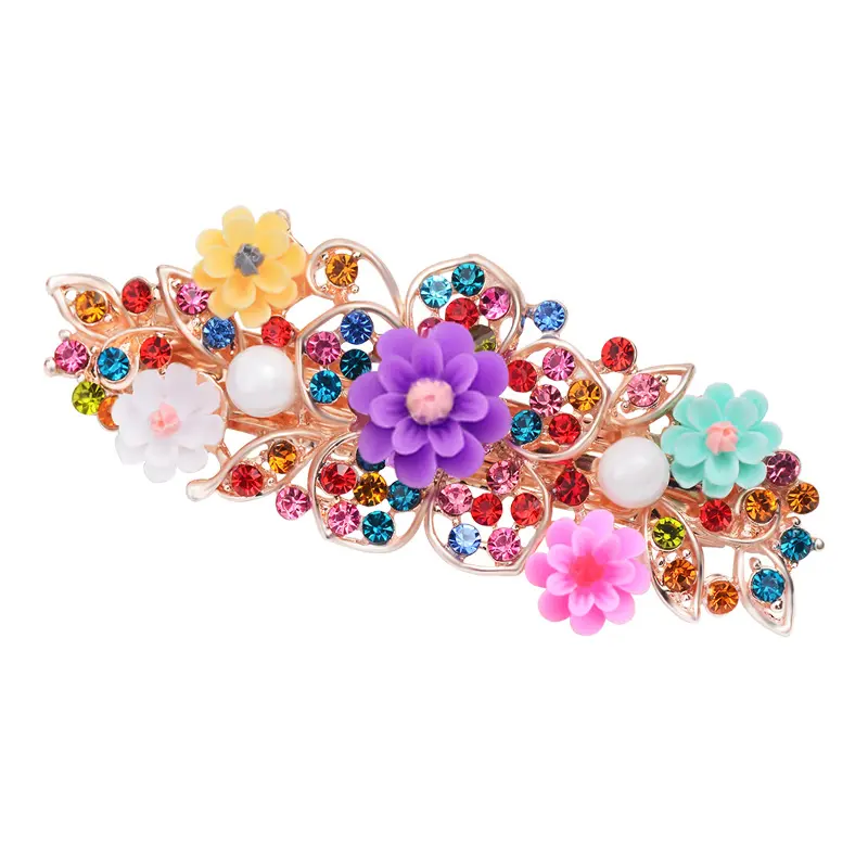 Wholesale Hot Selling Flower Rainbow Hairgrips Ladies Floral Butterfly Pearl Rhinestone Metal Spring Hair Clip Hairpins