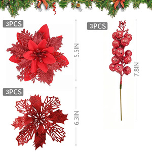 Dropshipping Shopify Gold <b>Glitter</b> Christmas Poinsettia Pick Artificial Floral Tree Decoration Holiday Ornament - Product Image 6