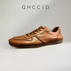 Qinhong Kuqi Men's Brown Leather Lace-up Casual Shoes <b>Low</b> <b>Heel</b> Soft Sole Breathable Boat Shoes Youth Style - Product Image 2