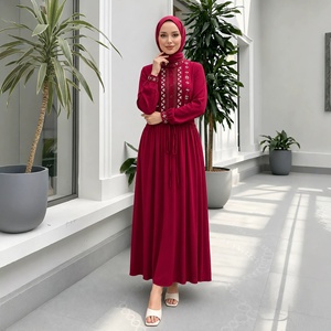 <span class=keywords><strong>Abaya</strong></span> da donna musulmana con coulisse in vita, ricami, maniche a lanterna e tasche - Vestito lungo islamico modesto - Product Image 3