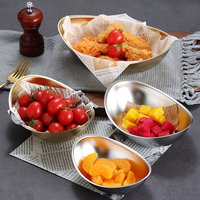 Bol ovale en acier inoxydable 304, forme bateau, doré/argenté, assiette à collation, bol à salade de fruits, bol à pâtes, plat de service pour restaurant coréen BBQ
