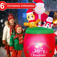 1,8m Aufblasbarer Weihnachtsbecher mit Weihnachtsmann, Lebkuchenmann und Schneemann, LED-Beleuchtung, Weihnachtsdekoration für Garten, Rasen, Haus und Außenbereich