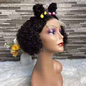 Perruques en <span class=keywords><strong>cheveux</strong></span> humains bouclés <span class=keywords><strong>naturels</strong></span> indiens bruts sans colle avec dentelle frontale pour enfants et filles noires, perruques avec fermeture en dentelle 4x4 5x5 - Product Image 2