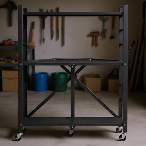 Étagère de rangement pliable en métal à 3 niveaux, 28 x 13 x 36 pouces, avec roulettes pour l'organisation du garage - Product Image 2