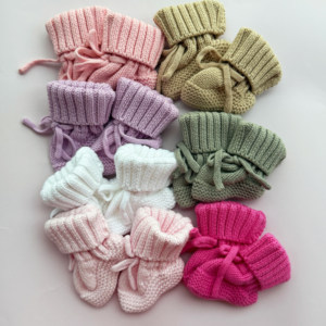 Chaussons en coton pour nouveau-né, tricotés, chauds pour l'hiver, avec lien anti-détachement, 0-3 mois, bébé, 100% coton - Product Image 3