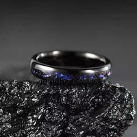 Gentdes Jewelry Fashion Rings 4MM High Poli Blue Sandstone Inlay Tungstène Wedding Band Women Black Tungsten Ring