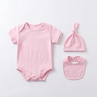 Lot de 3 bodys bébé vierges en coton avec chapeau et bavoir, personnalisables avec logo, vêtements vierges imprimables DIY