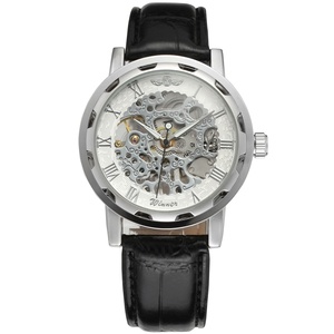 Montre mécanique squelette exquise pour homme, bracelet en cuir véritable, chiffres romains vintage, montre-bracelet classique pour affaires - Product Image 3