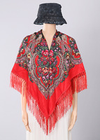 Écharpe de grand-mère populaire en gros, style russe, châle chaud à imprimé floral, longue frange, écharpe carrée traditionnelle pour femmes, motif paisley