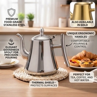 Grosir Teko Stainless Steel 1.0L/1.5L/2.0L Poles Cermin dengan Corong Panjang, Pot Kopi dengan Filter, Teko Teh Bunga