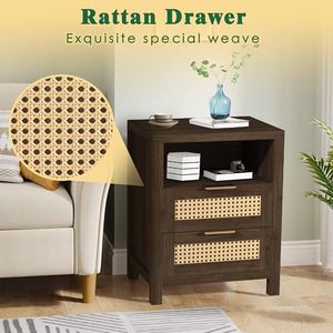 Imitation rattan bedside table, home bedroom, <b>small</b> apartment, simple solid wood storage <b>cabinet</b>, new creative shelf - Product Image 4