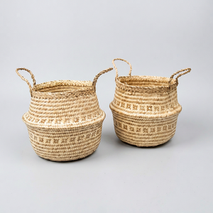 Floral Seagrass Handmade <b>Basket</b> Natural Weave <b>Basket</b> Straw Storage Woven Natural Decor Storage Folding Rattan Plants Pot <b>Basket</b> - Product Image 1
