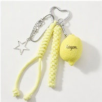 Porte-clés pendentif clochette en cordon tressé avec breloque citron étoile jaune pour femme, décoration de sac à main