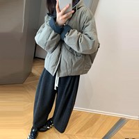 Jaket Bulu Angsa Wanita Model XY-Customized dengan Lapisan Fleece Tebal, Mantel Berkerah Lebar yang Hangat, Jaket Bulu Angsa Pendek