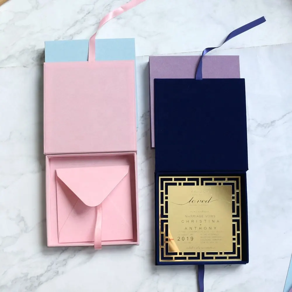 De lujo de estilo árabe boda caja tarjetas de invitaciones con espejo de oro grabado Acrílico