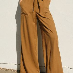 Nuevo Conjunto de Pantalones Anchos de Lino con Bolsillos con Cordón de Alta Calidad, Diseño Personalizado, Traje de 2 Piezas para Mujer - Product Image 2