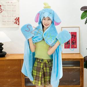 Wholesale Cartoon Cute <strong>Stitch</strong> <strong>Hooded</strong> Cape <strong>Blanket</strong> Student Shawl Thickened Warm Nap Office Air-conditioned Pink cat Maly <strong>Blankets</strong> - Product Image 2