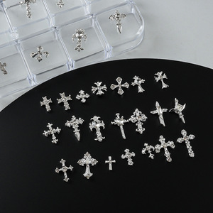 10 piezas de adornos retro de aleación con forma de cruz para uñas, accesorios 3D plateados con diamantes de imitación para diseño de manicura - Product Image 6