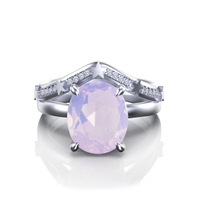 Bague en argent sterling 925 avec quartz lavande taille ovale, ensemble de bagues de fiançailles et de mariage