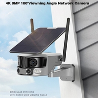Caméra de surveillance solaire CCTV à double objectif ultra grand angle couleur 4K avec panneau solaire, alimentation extérieure, LTE 4G, carte SIM