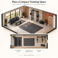 Plan d'équipement de studio de remise en forme compact et configurable pour l'entraînement fonctionnel de la force et les espaces de fitness commerciaux