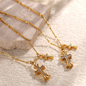 <b>Cross</b> Clavicle <b>Chain</b> Gold Necklace With Zircon Charms For Gift Fashion Jewelry - Product Image 2