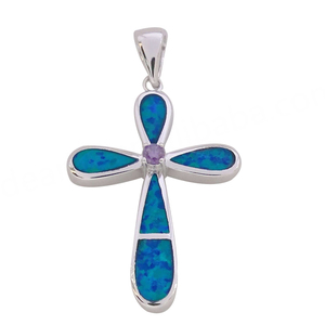Pendentif Croix de Jérusalem en Argent Sterling 925 avec Opale Bleue Hawaïenne - Product Image 5