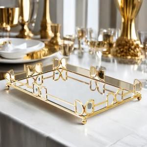 Light Luxury Gold <b>Mirror</b> <b>Tray</b> Rectangular and <b>Round</b> Metal <b>Trays</b> for Home Decor for Living Room - Product Image 2
