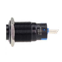 Interrupteur à bouton-poussoir métallique étanche IP67 à 5 broches, rond, plat, noir, en aluminium oxydé, 16 mm de haut, sans LED