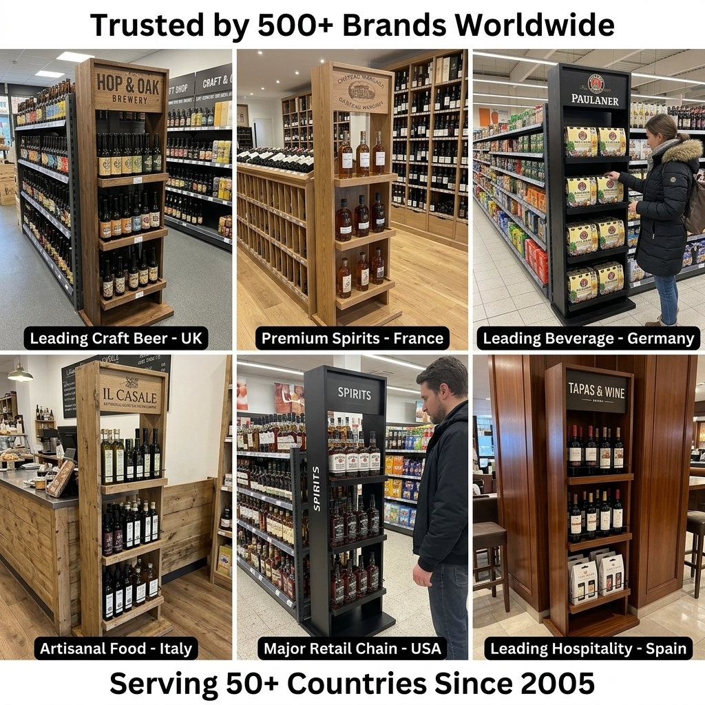 Custom Wooden Wine Display Rack 3 Tier Floor Standing Beer Bottle Display Stand OEM Wholesale for Liquor Store Supermarket Bar — view 6
