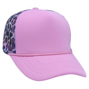 Kadınlar pembe ve leopar örgü beyzbol şapkası hayvan baskı örgü şoför şapkası Retro pembe Snapback şapka leopar baskı ile - Product Image 1