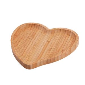 Ensemble de plateaux créatifs en bambou en forme de cœur pour servir thé, fruits, collations, assiettes en bois massif pour la maison, 3 tailles, couleur naturelle - Product Image 3