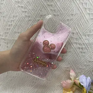 Luxury glitter liquid bling clear tpu pc mickey mouse accessories phone case for iphone 15 pro max plus 14 pro 13 12