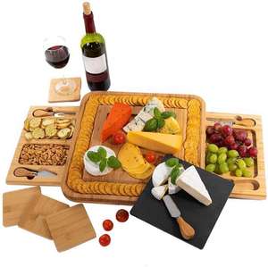 Juego de regalo perfecto, Charcuterie Platter, Wine Crackers, <span class=keywords><strong>Brie</strong></span>, bandeja para servir carne de bambú, queso, con cajón oculto y juego de cuchillos - Product Image 1