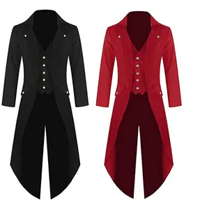S-5XL黑色红色紫色绿色男士蒸汽朋克夹克维多利亚尾衣复古万圣节服装礼服礼服外套制服