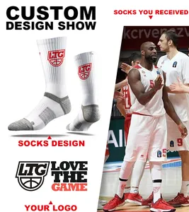 การออกแบบและการจําลองฟรี ถุงเท้าโลโก้ของคุณเองออกแบบเอง ถุงเท้ากีฬาผ้าฝ้ายไม้ไผ่บาสเกตบอลกีฬา