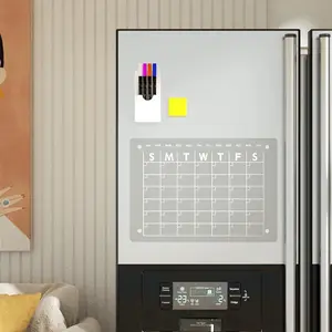 Buzdolabı için yeni ürün manyetik akrilik takvim 17 "x 12" temizle kuru silme takvim kurulu 4 kuru silme belirteçleri ve silgi içerir